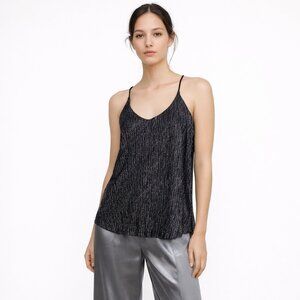 Topshop Black Silver Racerback Tank Top Shimmer Loose Fit Fully Lined Size 4